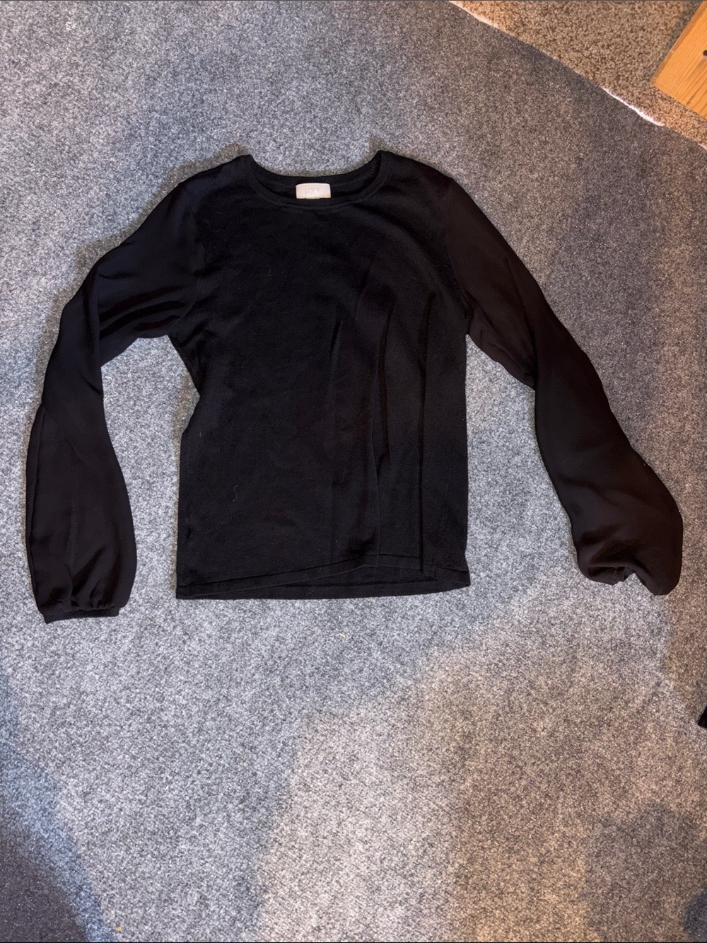 LOFT Black Balloon-Sleeve Crewneck Sweater